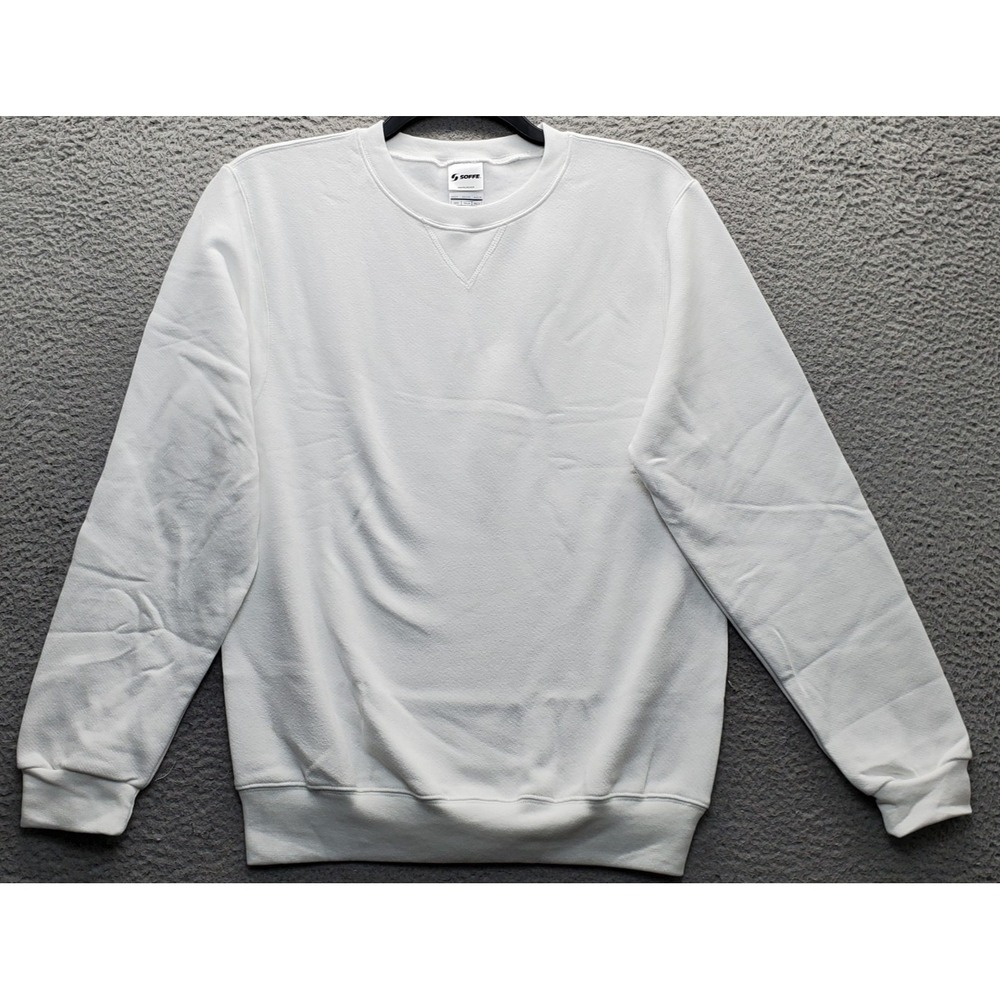 Soffe Sweatshirt Mens S White Fleece Lined Long Sleeve Crew Neck Athletic EUC